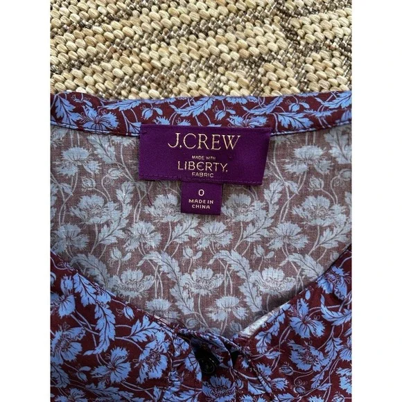 J. Crew Liberty London Maroon& Blue Floral Button-up Collared Shirt Sz 0 - Picture 3 of 8